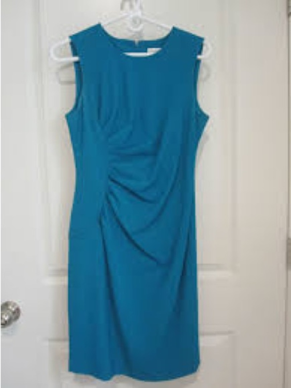 NWOT Calvin Klein Teal Sleeveless Dress w/Ruched Waist and Zipper Back - Picture 8 of 8